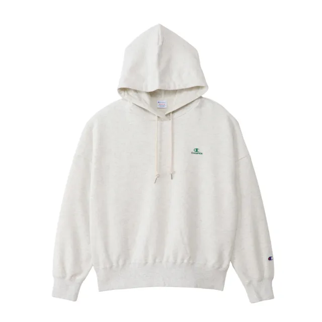 【Champion】官方直營 女款-CASUAL 寬版刺繡長袖連帽T-淺米色(CW-C104-810 日規)