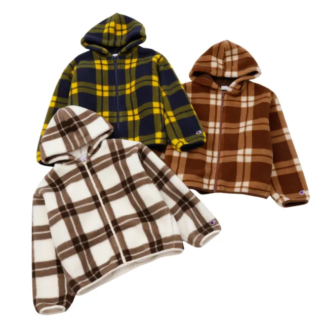 【Champion】官方直營 女款-CASUAL 格紋抓毛絨連帽外套-褐色/米色格紋(CW-C603-860 日規)