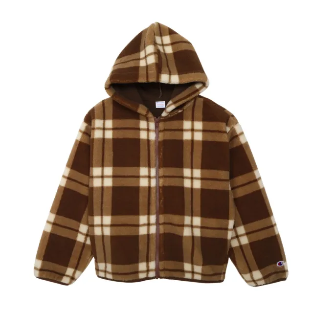 【Champion】官方直營 女款-CASUAL 格紋抓毛絨連帽外套-褐色/米色格紋(CW-C603-860 日規)