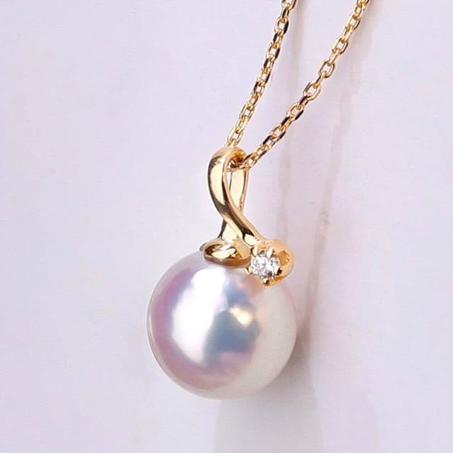 【La Corser】9-9.5mm 天然日本 Akoya 海水珍珠 吊墜 18K黃金 鑽石 花珠設計 天女級 禮物首選
