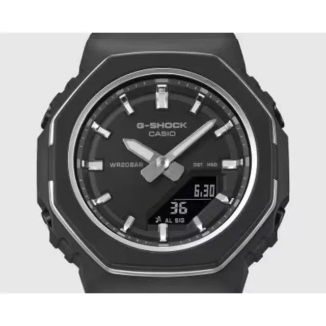 【CASIO 卡西歐】G-SHOCK 數碼指針系列 低調光澤金屬設計潮流腕錶 黑色 40.5mm(GMA-P2110-1A)