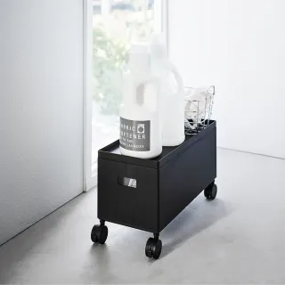 【YAMAZAKI 山崎】tower含蓋收納盒-附輪-黑S(儲物盒/滾輪推車/滾輪收納盒/雜物整理/日本山崎)