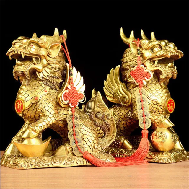 麒麟 純銅麒麟擺件 一對高12.5cm(招財 避邪 化煞)