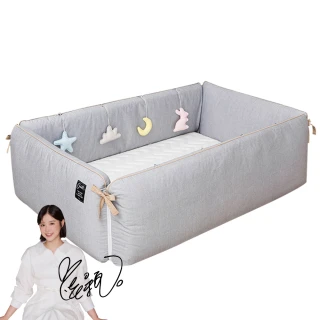 【gunite】多功能第三代落地式沙發嬰兒陪睡床0-6歲 四件組 床墊+床圍+止滑墊+床邊吊飾(北歐灰)