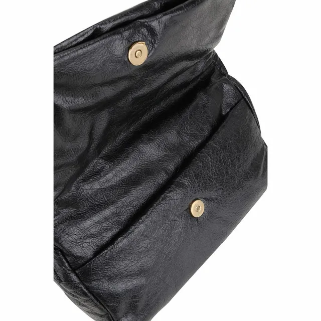 【Balenciaga 巴黎世家】Monaco 小款 揉製小牛皮折疊鍊帶肩背包-黑色(肩背包 鍊帶包 翻蓋包)