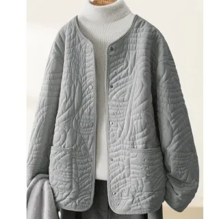 【ACheter】絲絨爆款棉服菱格夾棉外套寬鬆#126477(杏  灰)