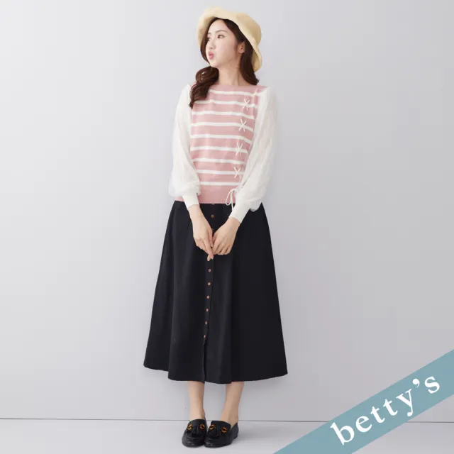 【betty’s 貝蒂思】出清品  雪紡網紗拼接蝴蝶結針織上衣(粉色)