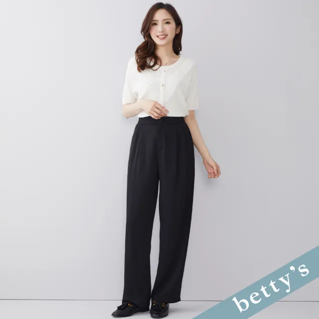 【betty’s 貝蒂思】出清品  腰鬆緊壓褶雪紡直筒褲(黑色)