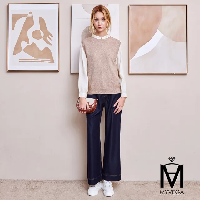 【MYVEGA 麥雪爾】MA圖騰刺繡造型珍珠排釦上衣-共二色(日系/女上衣/雪紡上衣/蕾絲上衣)
