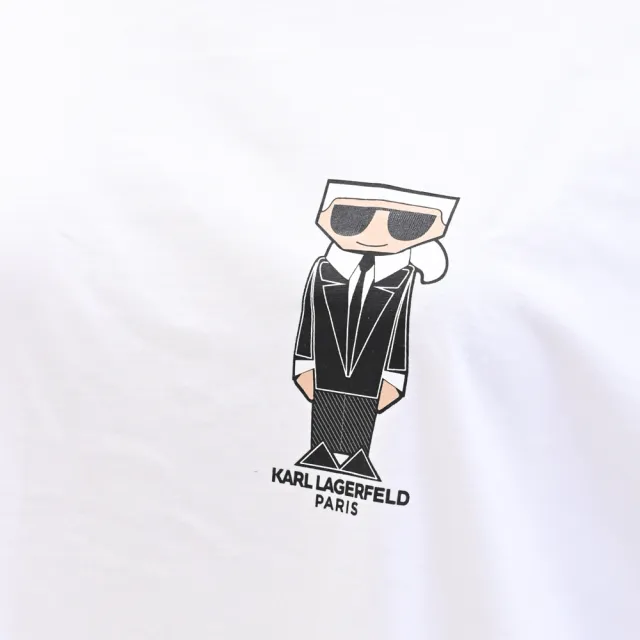 【KARL LAGERFELD 卡爾】老佛爺Q版公仔小圖樣個性棉質短T恤(白)