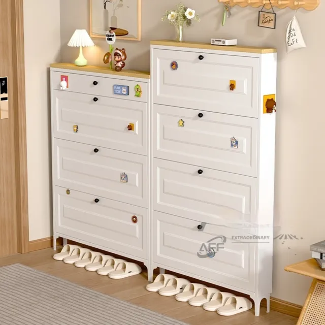 【匠藝家居】免安裝碳鋼超薄鞋櫃 四層90*12*149公分 一體式大容量(鞋櫃 鞋架 防塵鞋櫃 玄關鞋櫃 預購15天)