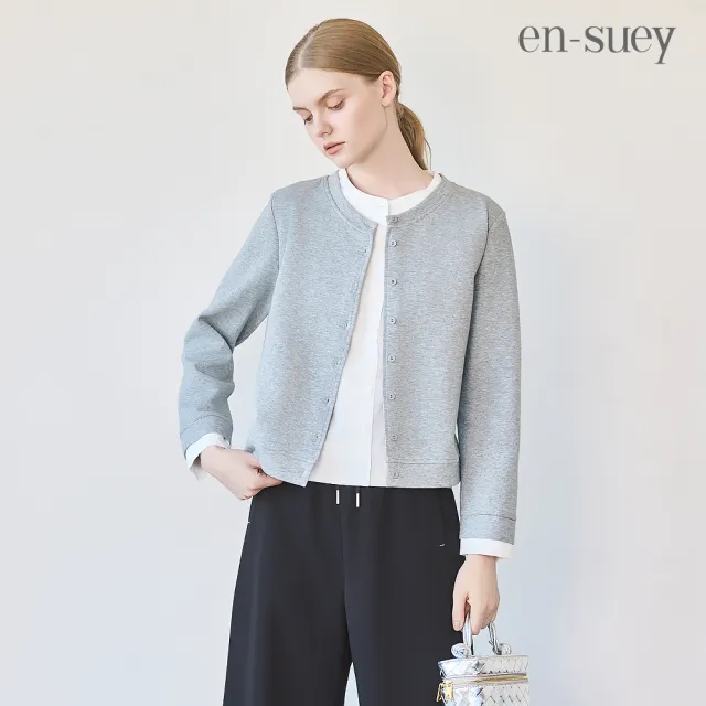 【en-suey 銀穗】網路限定 圓領假兩件太空棉襯衫上衣-女