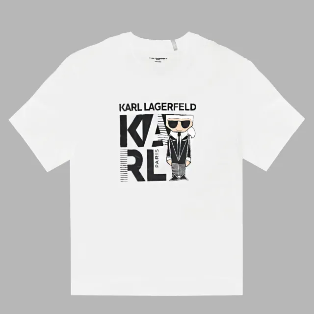 【KARL LAGERFELD 卡爾】老佛爺Q版線條字母個性棉質短T恤(白)