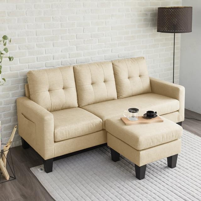 【H&D 東稻家居】科倫多耐磨貓抓布活動L型三人沙發 MOMO獨家 DIY商品(附側邊收納袋 防潑水 靠背可拆)