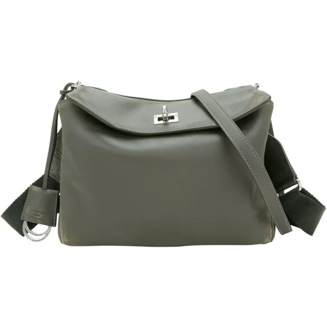 【Balenciaga 巴黎世家】Rodeo 小型 旋釦斑駁感牛皮 雙背帶垂墜兩用包-卡其灰(斜背包 肩背包)