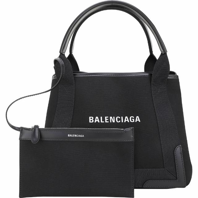 【Balenciaga 巴黎世家】Navy Cabas S 字母帆布豹紋內裡兩用托特包-附萬用包 黑色(托特包 手提包 兩用包)