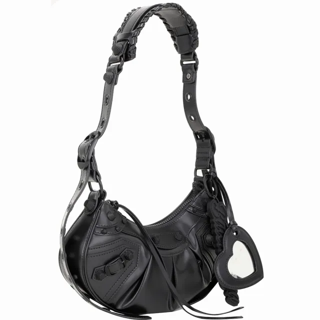 【Balenciaga 巴黎世家】Le Cagole XS 小羊皮肩背 斜背可頌包-黑色(肩背包 腋下包 可頌包)