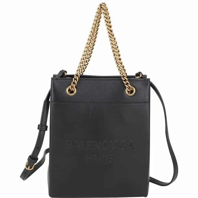 【Balenciaga 巴黎世家】Duty Free 牛皮手提 斜背鍊帶托特包-黑色(托特包 手提包 兩用包)