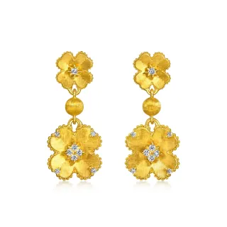 【點睛品】星鑽花語 鑽石黃金耳環(一對)