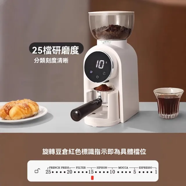 【Felsted 菲仕德】義式咖啡研磨機 家用咖啡機 智慧螢幕顯磨豆機 粗細可調研磨器 25檔調節 可放咖啡機手柄