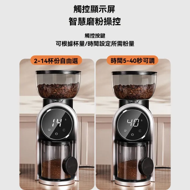 【Felsted 菲仕德】義式咖啡研磨機 家用咖啡機 智慧螢幕顯磨豆機 粗細可調研磨器 25檔調節 可放咖啡機手柄
