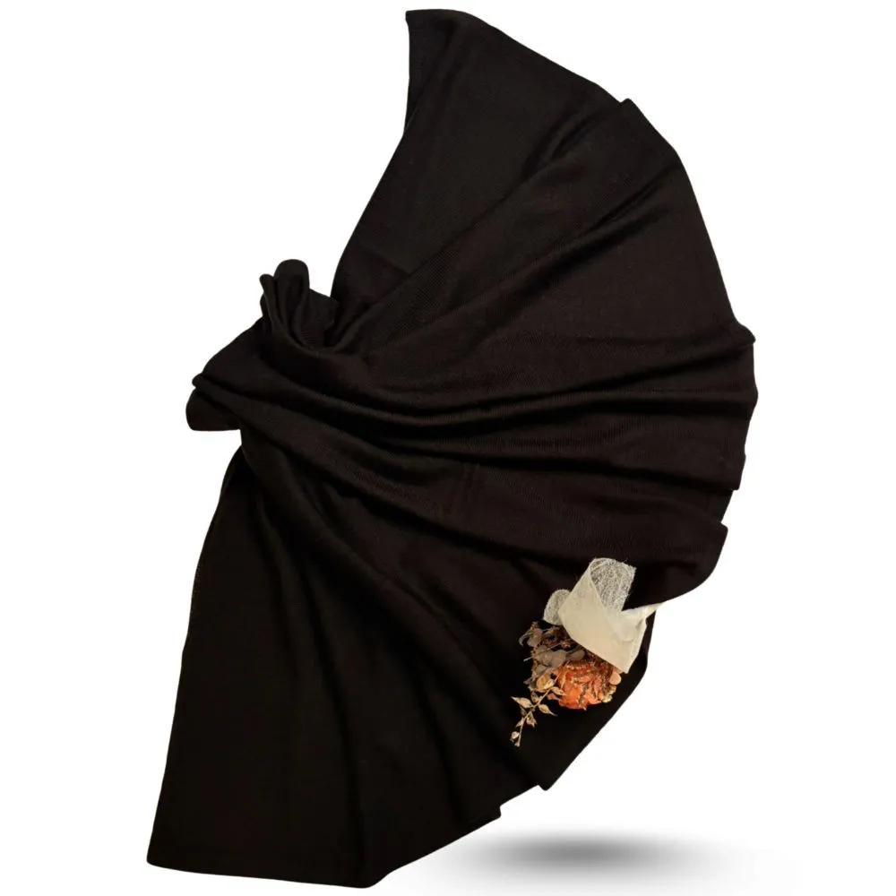 【iTa.a】交換禮物 100%美麗諾Merino羊毛針織圍巾/披肩禮盒-黑(天然．透氣．溫暖．防臭．環保．柔膚觸感)