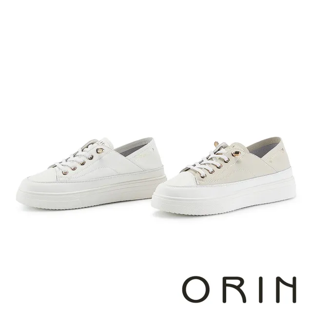 【ORIN】真皮後踩兩穿免綁帶厚底休閒鞋(白色)