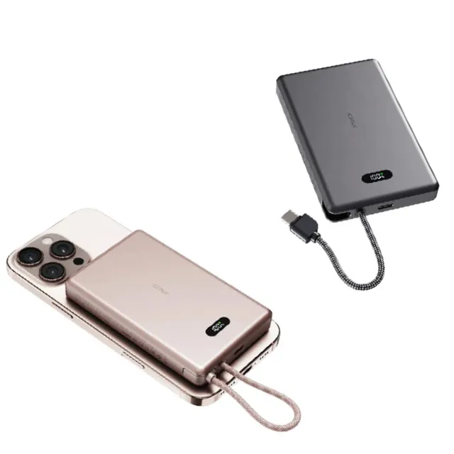 【idmix】自帶USB-C線 磁吸無線充行動電源Q10L(自帶C線超薄行充)