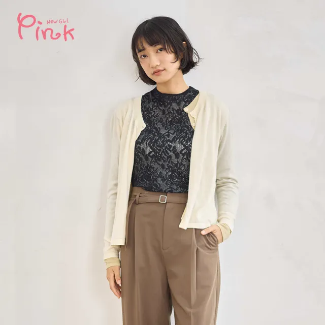 【PINK NEW GIRL】假兩件撞色門襟針織外套 Z2402BD(2色)