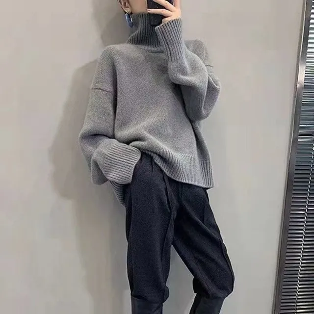【D.studio】韓版高領毛衣針織上衣(長袖上衣衣服長袖t恤 保暖上衣冬天女裝秋冬女裝發熱衣高領內搭W607)