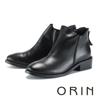 【ORIN】簡約百搭真皮低跟短靴(黑色)