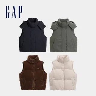 【GAP】女裝 Logo刺繡立領/連帽羽絨背心外套-多款任選(793700&793712)