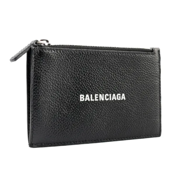 【Balenciaga 巴黎世家】經典Logo牛皮拉鍊零錢/卡夾包(黑色)