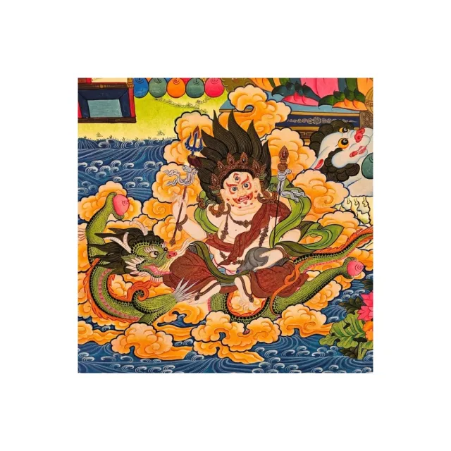 【藏古祥館】稀有珍藏品巨幅礦物彩手繪法王加持黃財神唐卡YWC01(唐卡 宗教開運 巨幅礦物彩手繪)