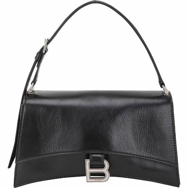 【Balenciaga 巴黎世家】Crush 小款 B字標誌鞣製小牛皮手提肩背沙漏包-黑色(肩背包 腋下包 手提包)