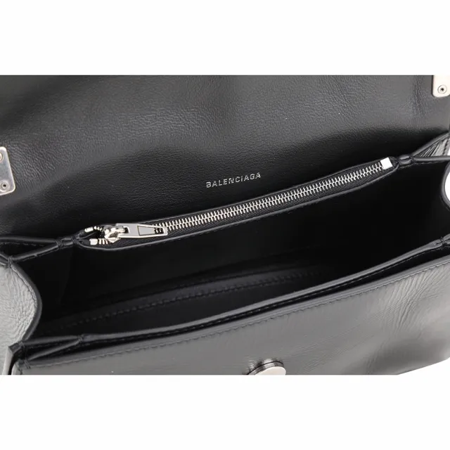 【Balenciaga 巴黎世家】Crush 小款 B字標誌鞣製小牛皮手提肩背沙漏包-黑色(肩背包 腋下包 手提包)