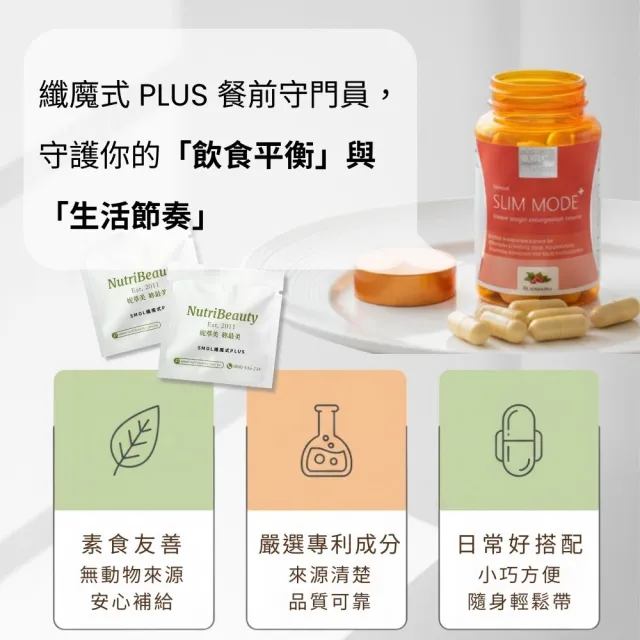 【NUTRIBEAUTY 妮萃美】SMOL纖魔式PLUS 1入/60顆(素食膠囊 飽足複方 含天然亞麻仁油 瓜拿納萃取等五大植萃)