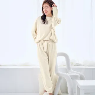 【aimerfeel】基本款彈性軟剪絨長袖二件式家居服-米白色(1862279-OW)