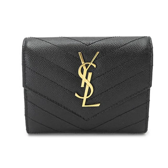【Saint Laurent Paris】YSL V字縫線 黑色 短夾 皮夾 錢包