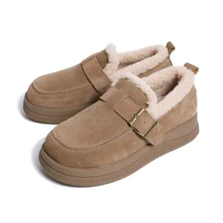 【KOKKO】保暖毛毛厚底勃肯懶人鞋(駝綠色)