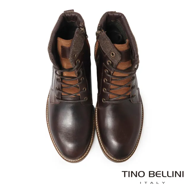 【TINO BELLINI 貝里尼】深咖啡真皮拚接綁帶紳士馬汀短靴 (男靴 男鞋 HM5T022-6)