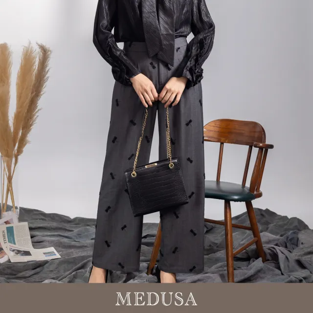【MEDUSA 曼度莎】現貨-造型毛織蜻蜓西裝長褲（M-XL）｜女西裝褲 女寬褲 女長褲 套裝穿搭(701-1030B)