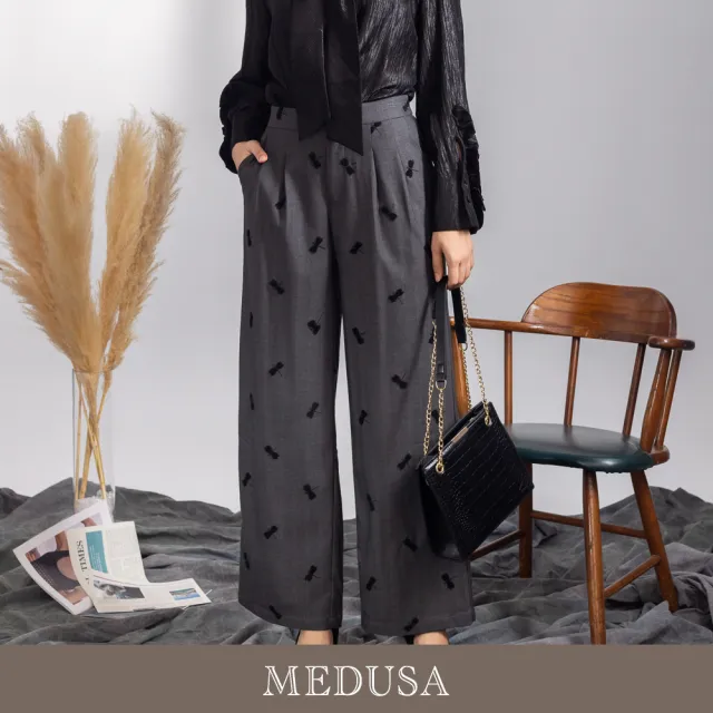 【MEDUSA 曼度莎】現貨-造型毛織蜻蜓西裝長褲（M-XL）｜女西裝褲 女寬褲 女長褲 套裝穿搭(701-1030B)