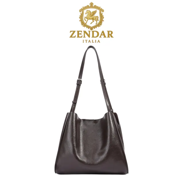 【ZENDAR】台灣總代理 限量1折 頂級小牛皮肩背包手提包 羅賓系列 全新專櫃展示品(咖啡色)