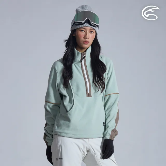 【ADISI】女Super Soft抗起球寬鬆版半門襟保暖衣 AL2521077 海霧綠(雙面刷毛 抗靜電 快乾 吸濕排汗)