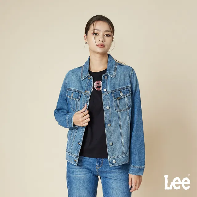 【Lee】女裝 牛仔外套 / 經典雙口袋 中藍洗水 標準版型(LB514008051)