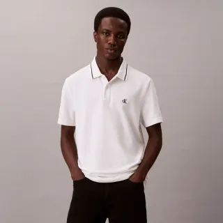 【CALVIN KLEIN】官方旗艦館CK Monogram 珠地布飾邊 Polo 衫_白色