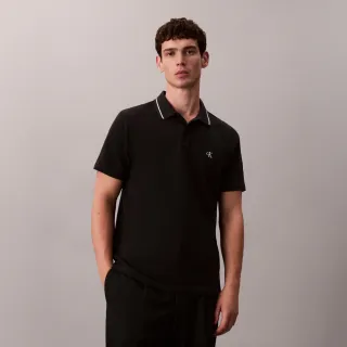 【CALVIN KLEIN】官方旗艦館CK Monogram 珠地布飾邊 Polo 衫_黑色