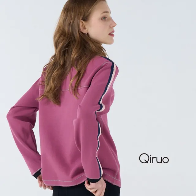 【Qiruo 奇若名品】彈性中厚棉質 小拉鍊立領長袖桃紅色上衣 6261A 
