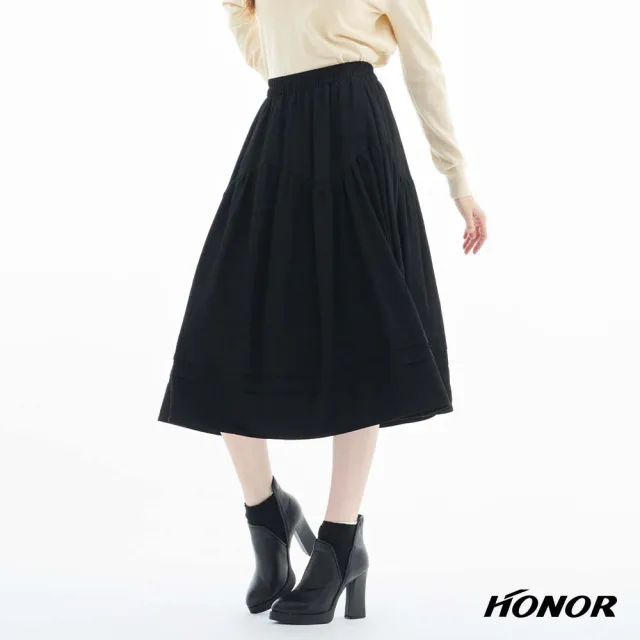 【HONOR 山形屋】出清品 休閒立體層次抓皺剪裁長裙-黑/藍(限定出清)